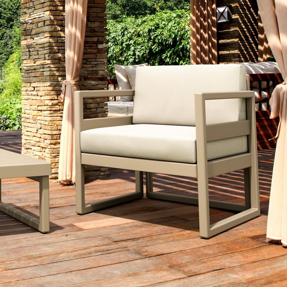 Mykonos Patio Club Chair Taupe with Sunbrella Natural Cushion. Picture 3