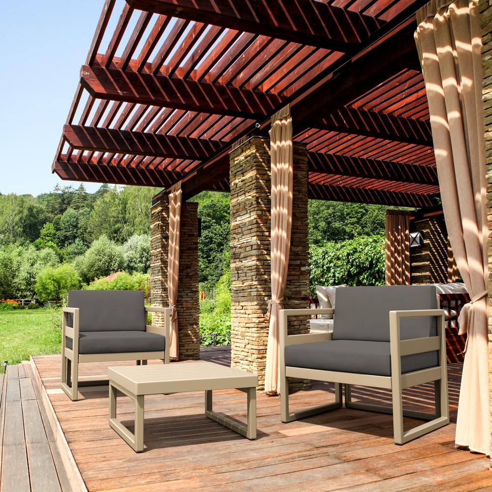Mykonos Club Seating Set 3 piece Taupe with Sunbrella Charcoal Cushion. Picture 1