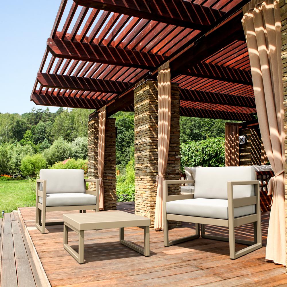 Mykonos Club Seating Set 3 piece Taupe with Sunbrella Natural Cushion. Picture 1