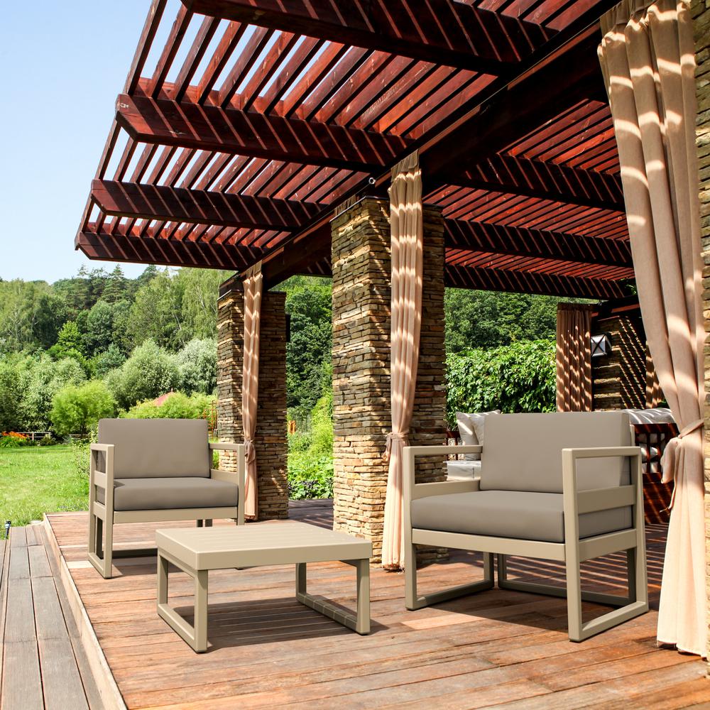 Mykonos Club Seating Set 3 piece Taupe with Sunbrella Taupe Cushion. Picture 1