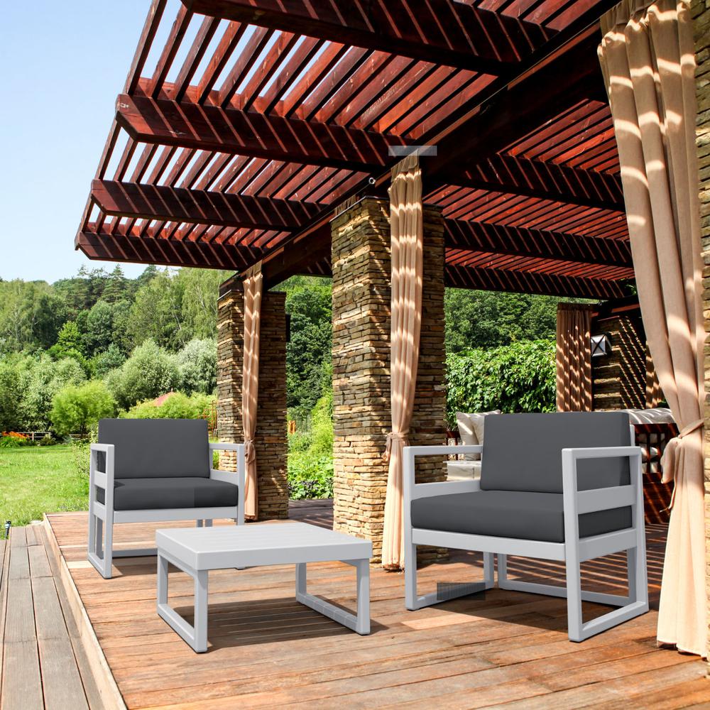 Mykonos Club Seating Set 3 piece Silver with Sunbrella Charcoal Cushion. Picture 1
