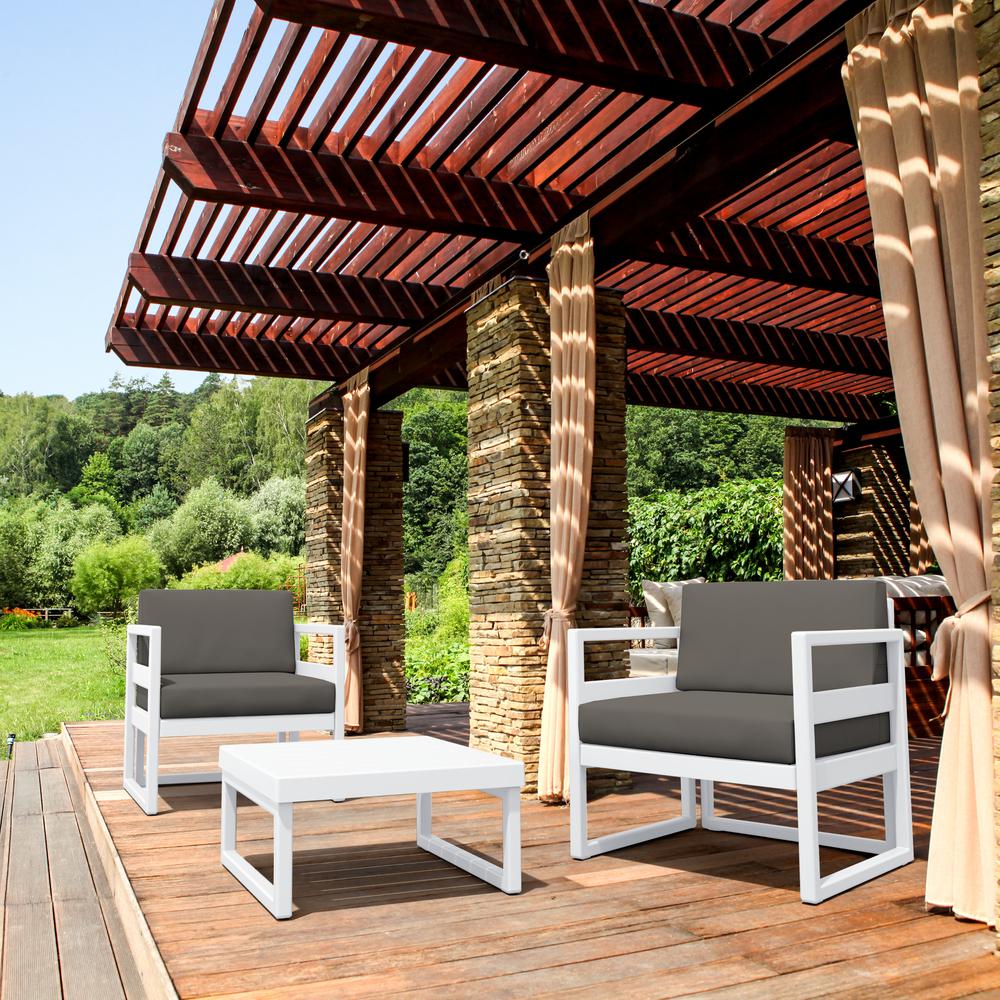 Mykonos Club Seating Set 3 piece White with Sunbrella Charcoal Cushion. Picture 2