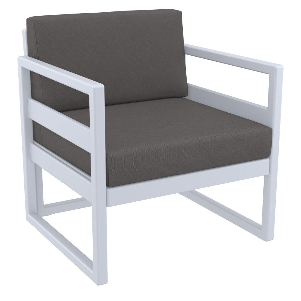 Mykonos Patio Club Chair Silver with Sunbrella Charcoal Cushion. Picture 1