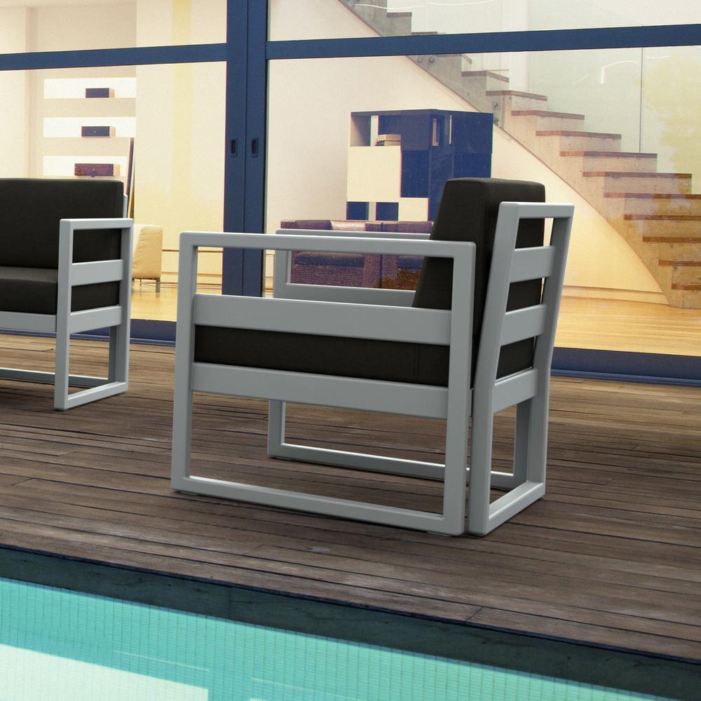 Mykonos Patio Club Chair Silver with Sunbrella Charcoal Cushion. Picture 6