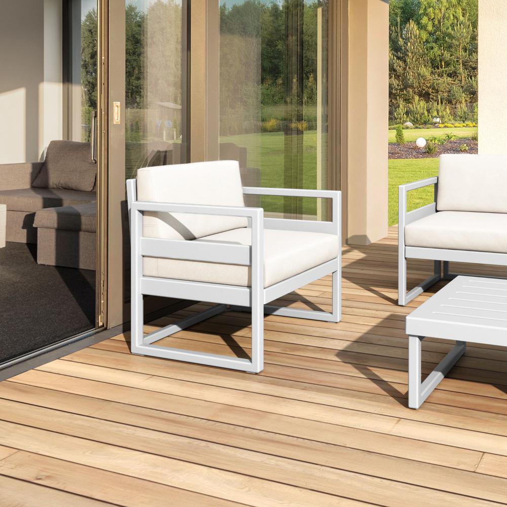 Mykonos Patio Club Chair Silver with Sunbrella Natural Cushion. Picture 7