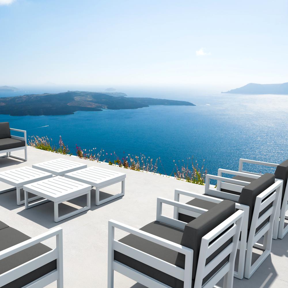 Mykonos Patio Club Chair White with Sunbrella Charcoal Cushion. Picture 3