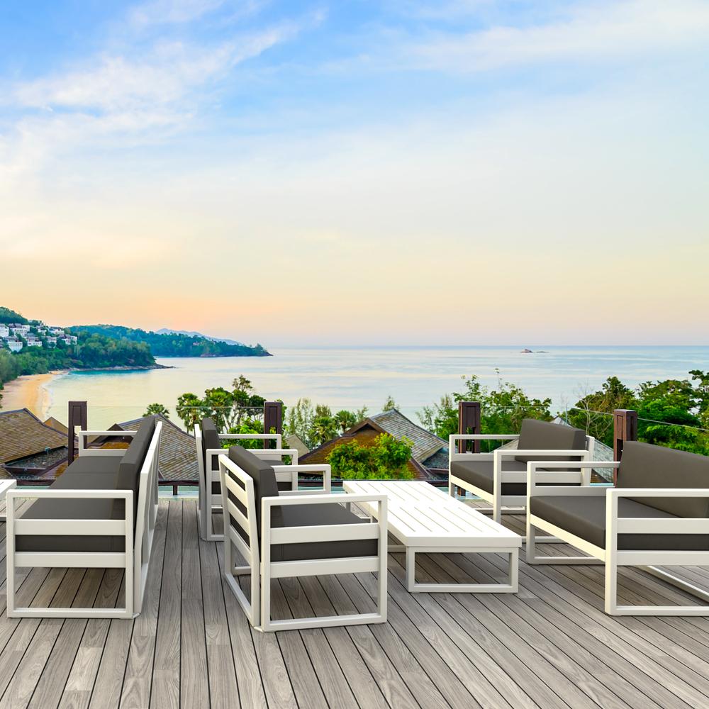 Mykonos Patio Club Chair White with Sunbrella Charcoal Cushion. Picture 5