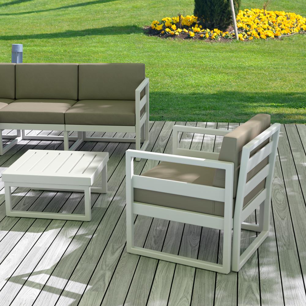 Mykonos Patio Club Chair White with Sunbrella Taupe Cushion. Picture 6