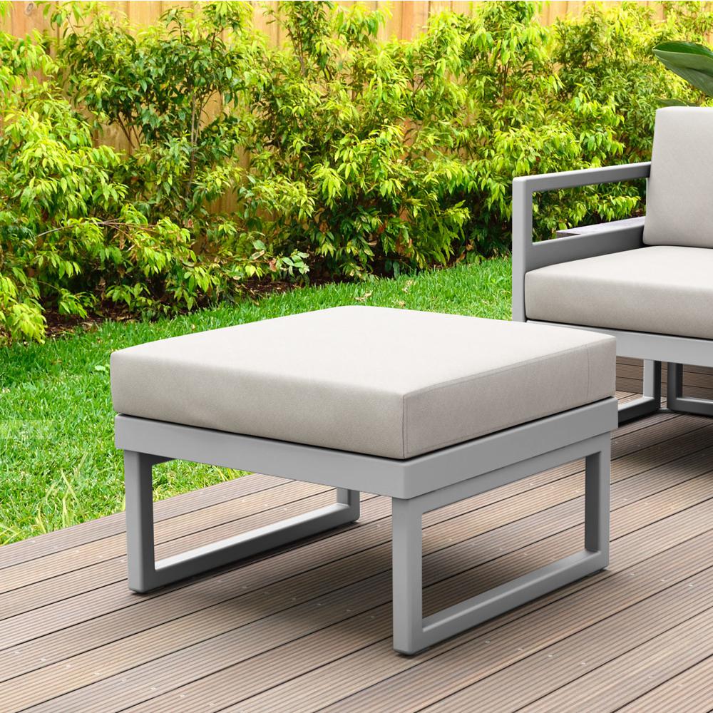 Mykonos Ottoman Silver with Sunbrella Natural Cushion. Picture 2