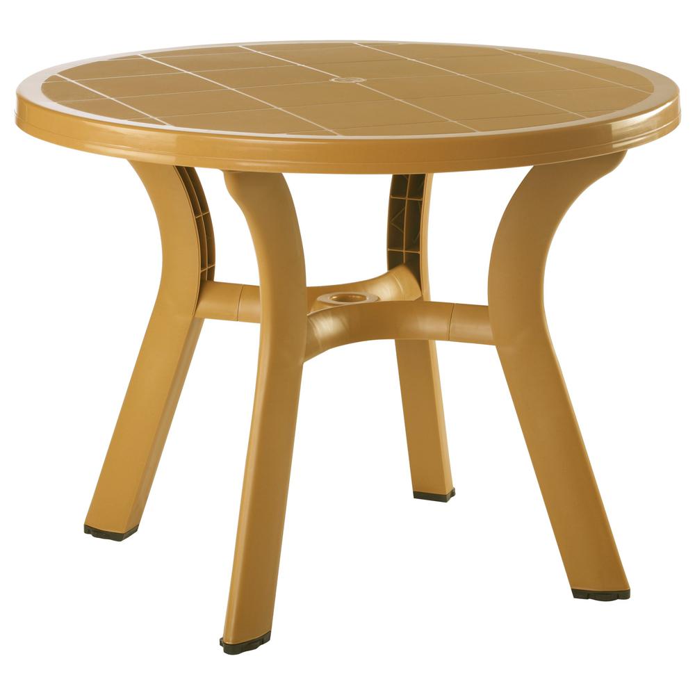Truva Resin Round Dining Table 42 inch Teak Brown. Picture 1