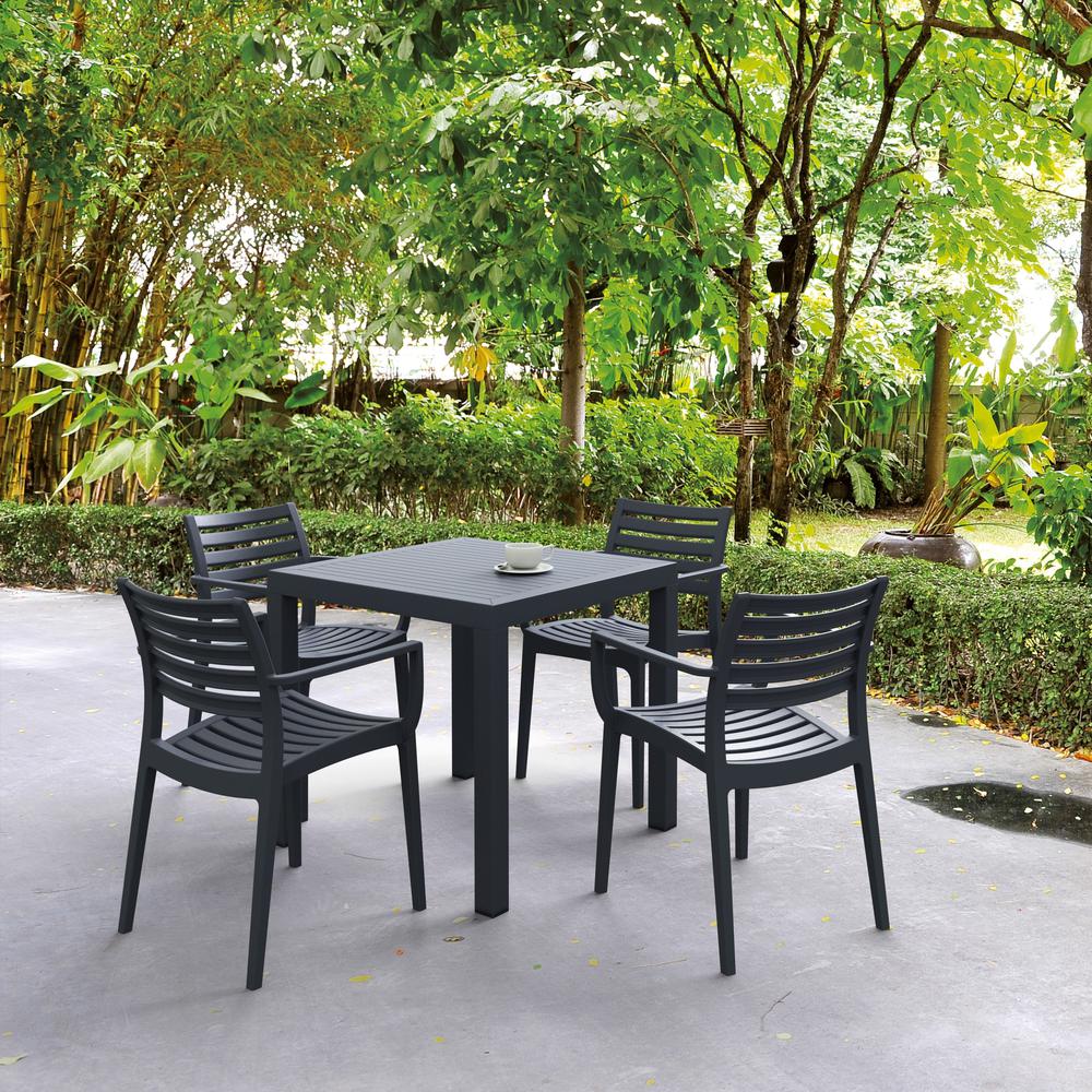 Artemis Resin Square Dining Set with 4 Arm Chairs Dark Gray. Picture 3
