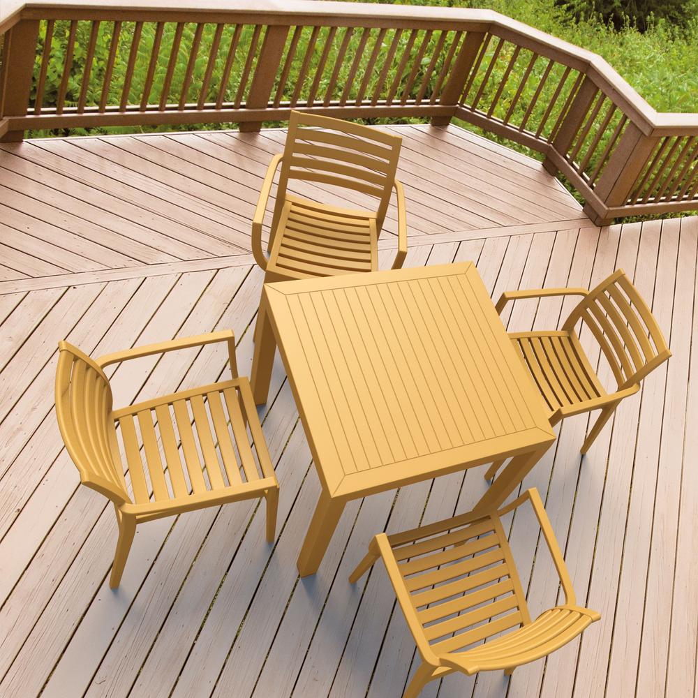 Artemis Resin Square Dining Set with 4 Arm Chairs Teak Brown. Picture 1