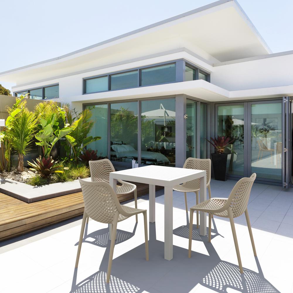 Air Mix Square Dining Set with White Table and 4 Taupe Chairs. Picture 1