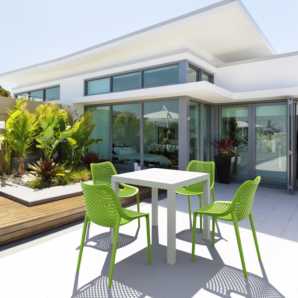 Air Mix Square Dining Set with White Table and 4 Tropical Green Chairs. Picture 1