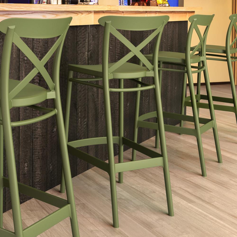 Cross Bar Stool Olive Green, Set of 2. Picture 6