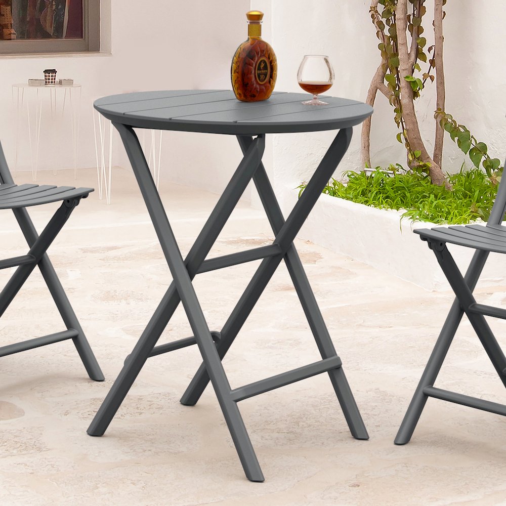 Helen Round Folding Bistro Table 24 inch Dark Gray. Picture 4