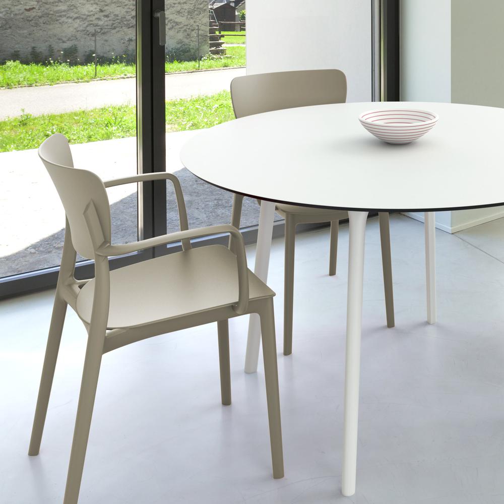 Lisa Round Dining Set with 47 inch White Table and Taupe Armcairs. Picture 2