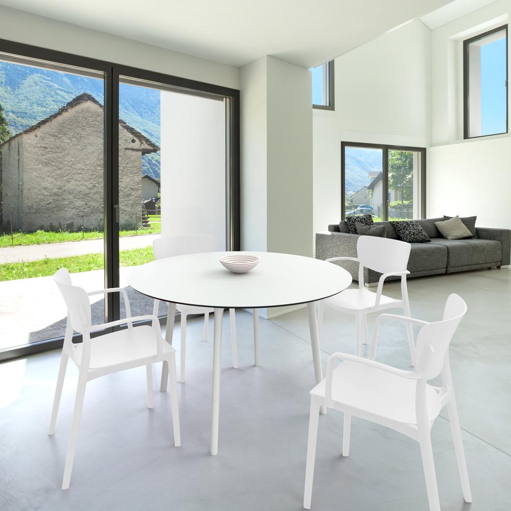 Lisa Round Dining Set with 47 inch White Table and White Armcairs. Picture 1