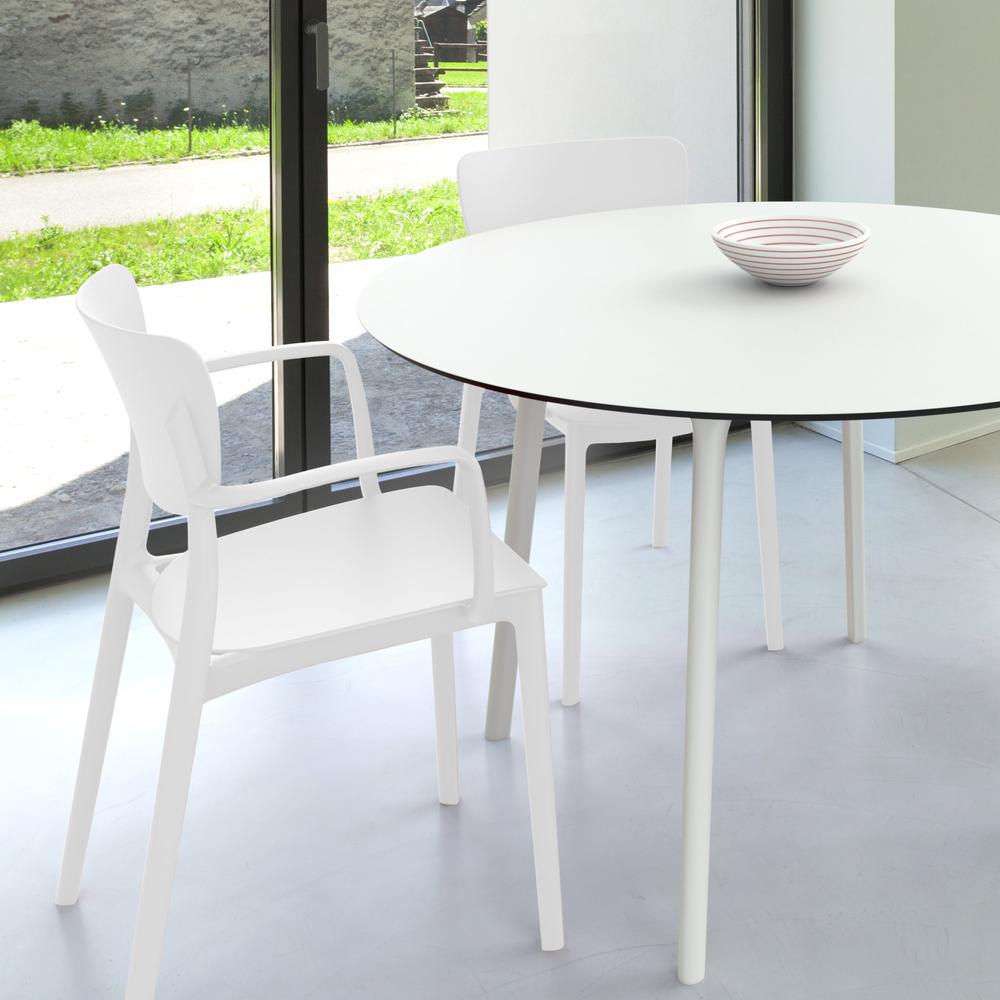Lisa Round Dining Set with 47 inch White Table and White Armcairs. Picture 2