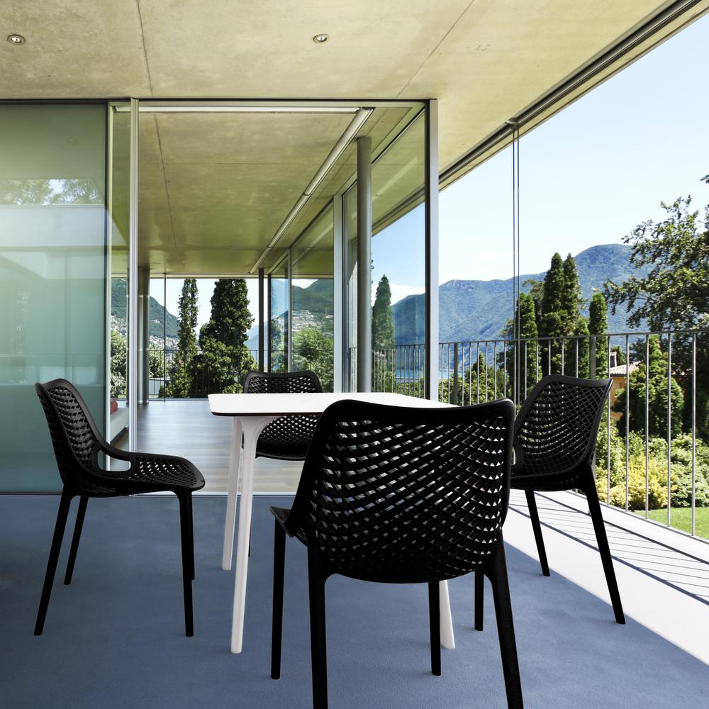 Air Maya Square Dining Set with White Table and 4 Black Chairs. Picture 1