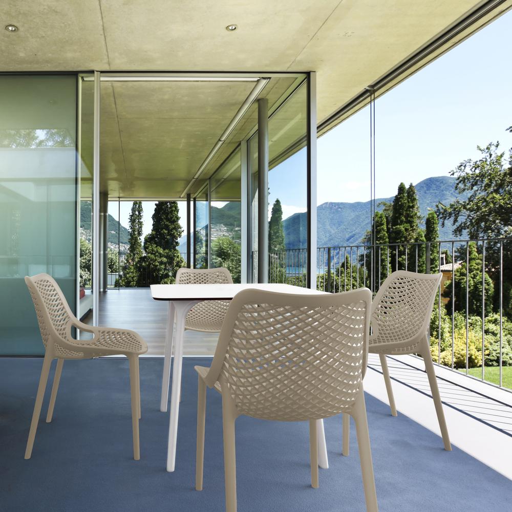 Air Maya Square Dining Set with White Table and 4 Taupe Chairs. Picture 1