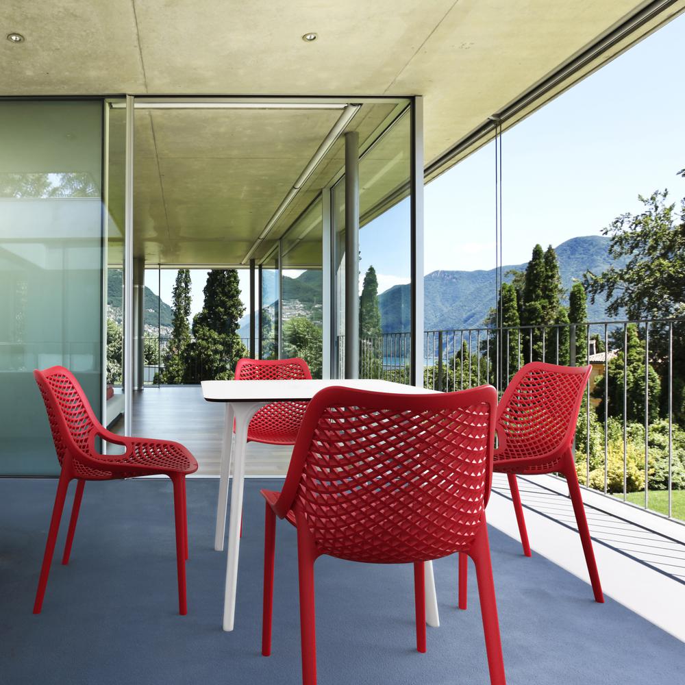 Air Maya Square Dining Set with White Table and 4 Red Chairs. Picture 1