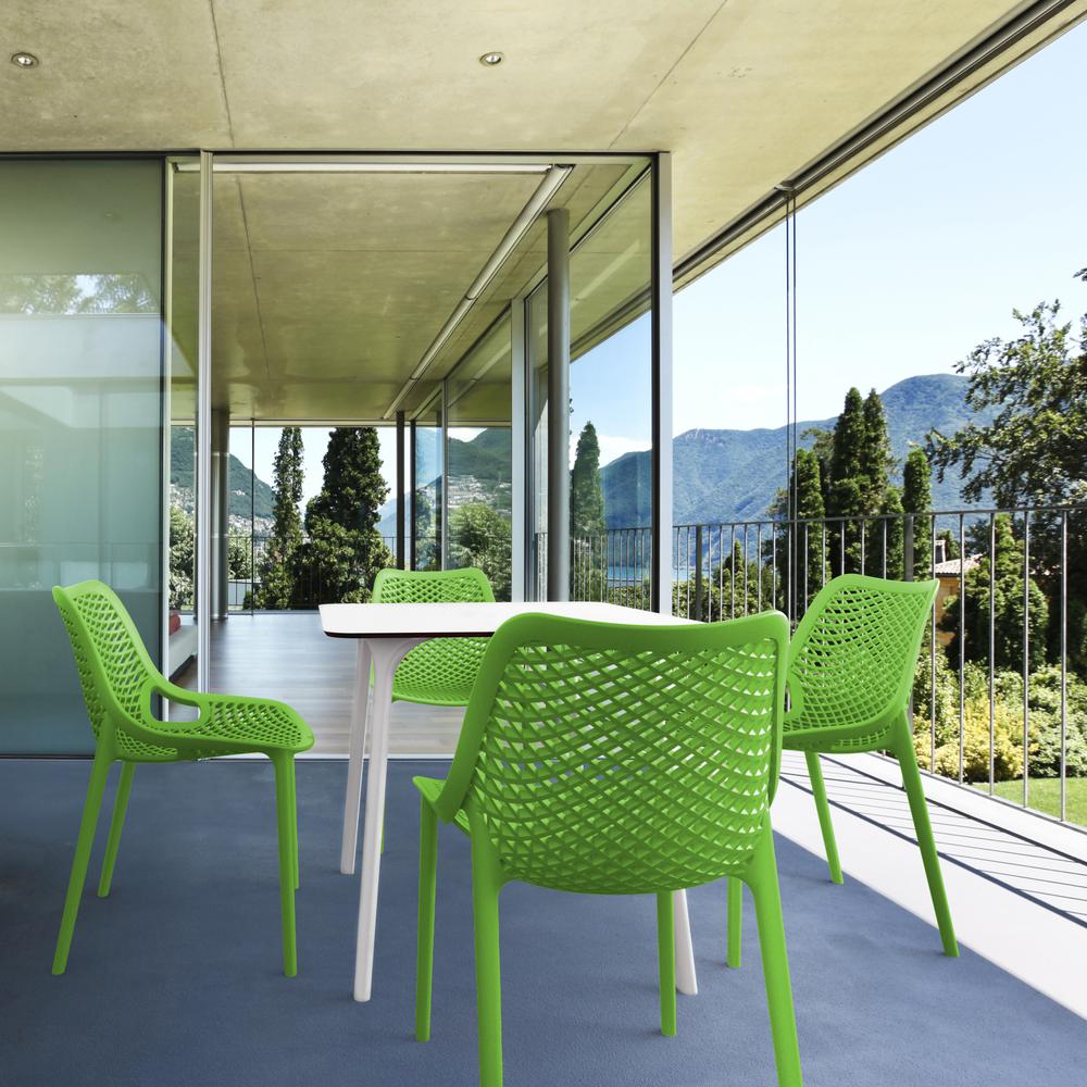 Air Maya Square Dining Set with White Table and 4 Tropical Green Chairs. Picture 1