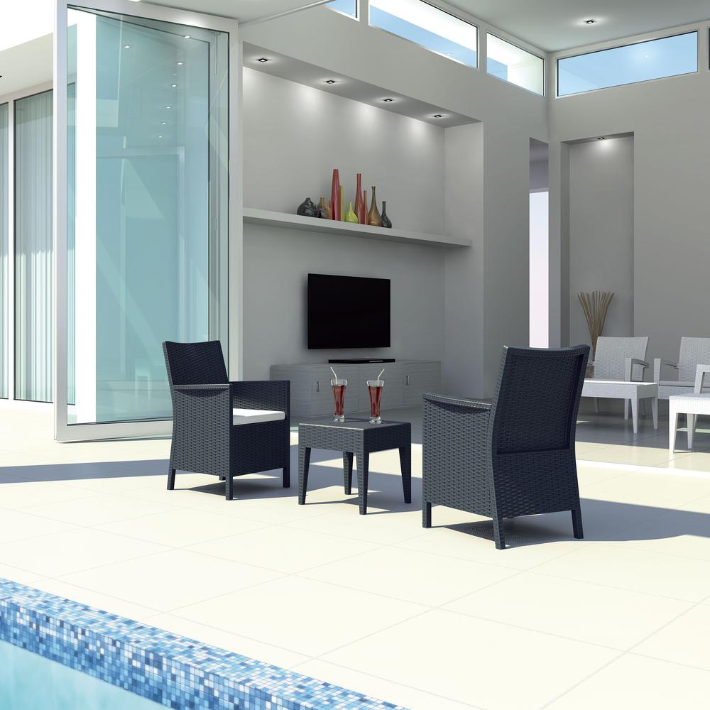 California Wickerlook Casual Seating set 3 Piece Dark Gray with Sunbrella Natural Cushion. Picture 1