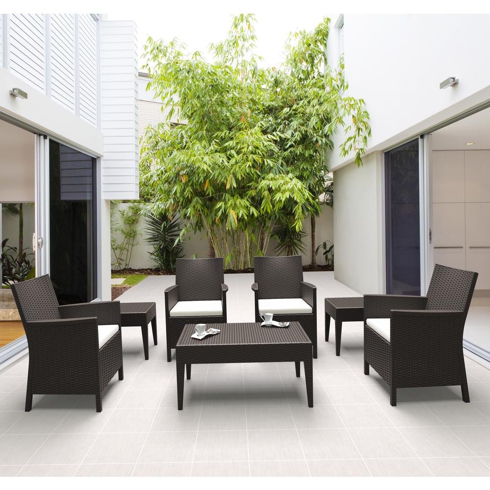 California Wickerlook Casual Seating set 7 Piece Brown with Sunbrella Natural Cushion. Picture 1