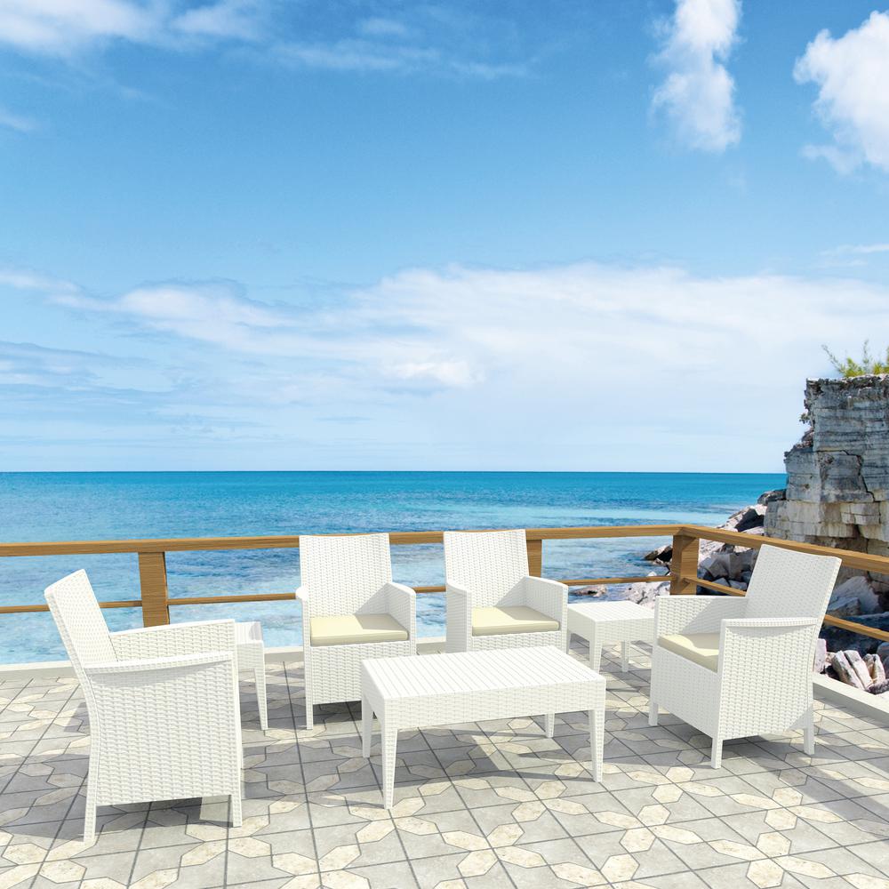 California Wickerlook Casual Seating set 7 Piece White with Sunbrella Natural Cushion. Picture 5