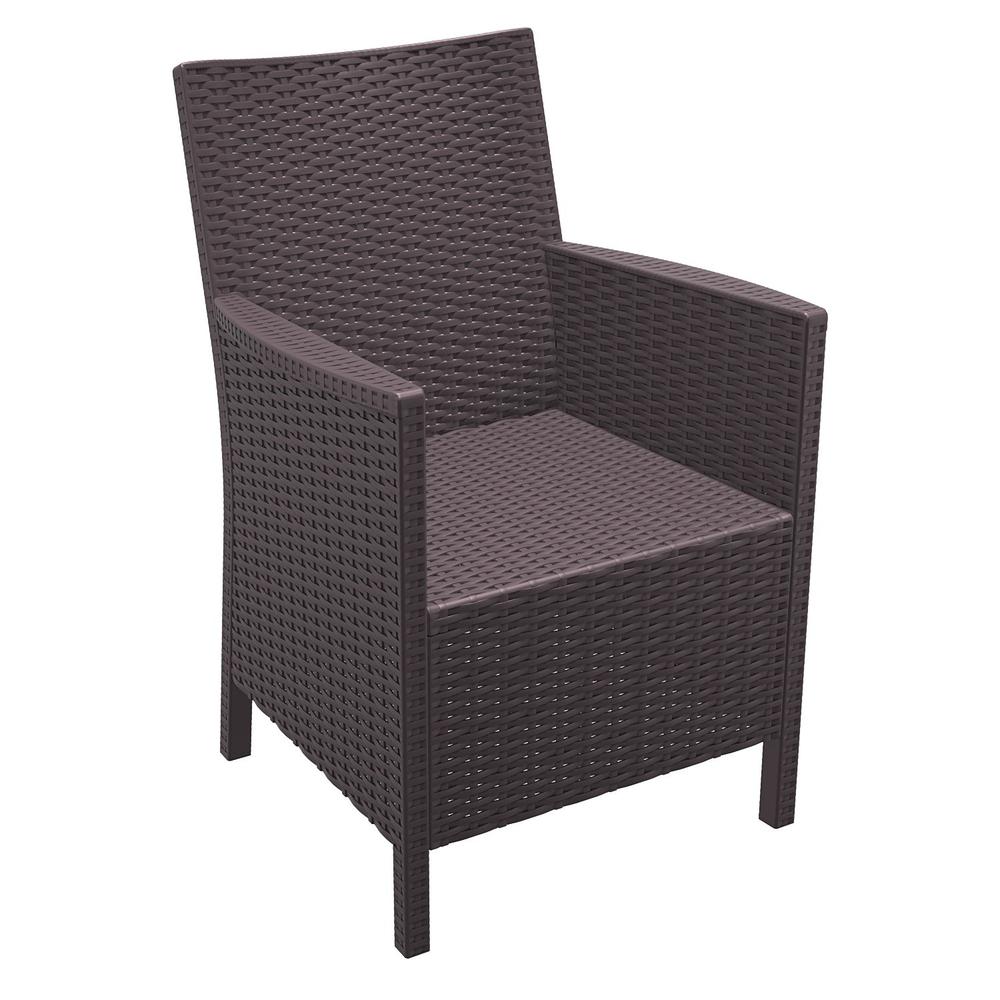 California Resin Wickerlook Chair Brown with Sunbrella Natural Cushion, Set of 2. Picture 1