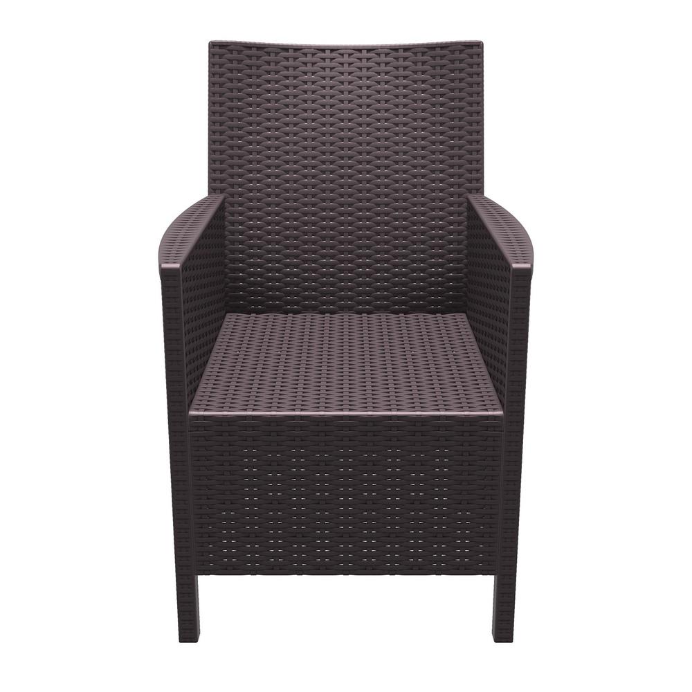 California Resin Wickerlook Chair Brown with Sunbrella Natural Cushion, Set of 2. Picture 5