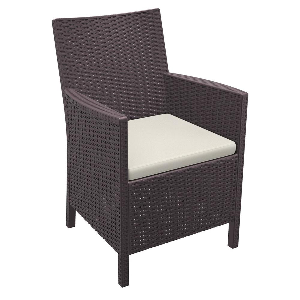 California Resin Wickerlook Chair Brown with Sunbrella Natural Cushion, Set of 2. Picture 8