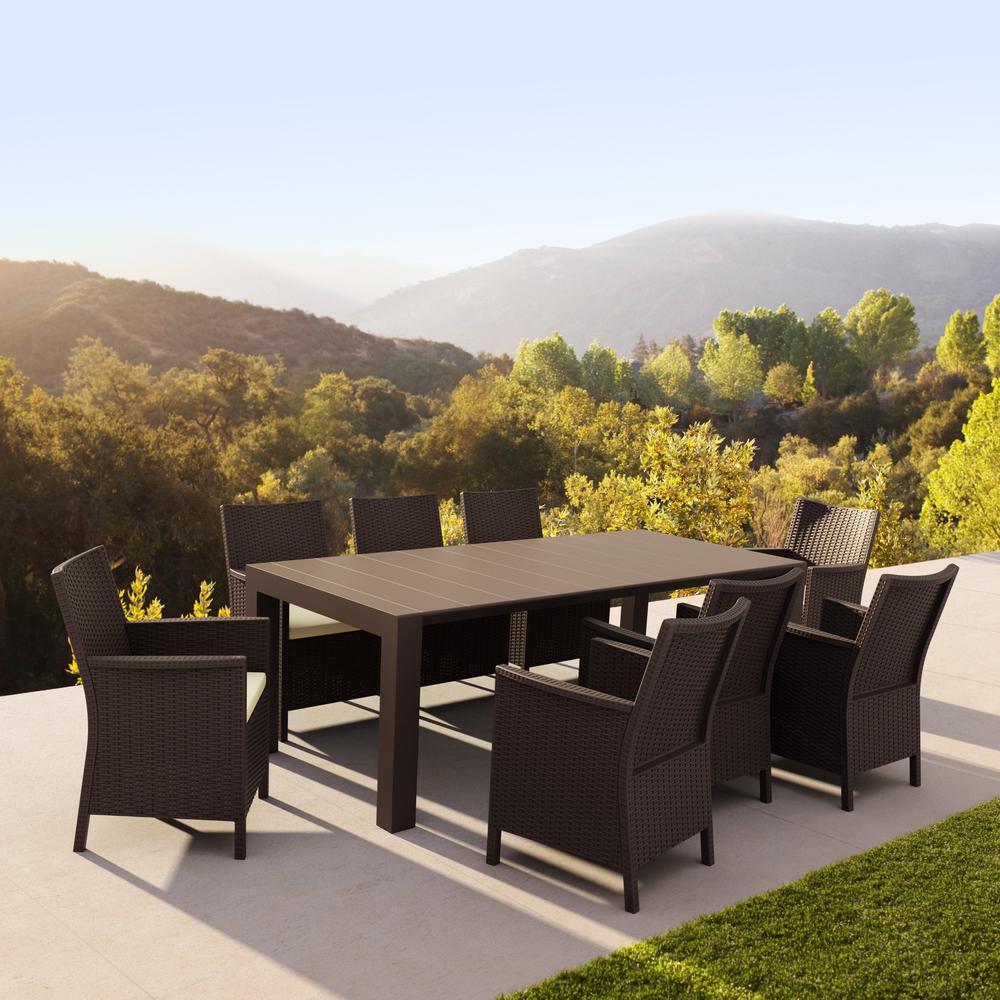 California Resin Wickerlook Chair Brown with Sunbrella Natural Cushion, Set of 2. Picture 9