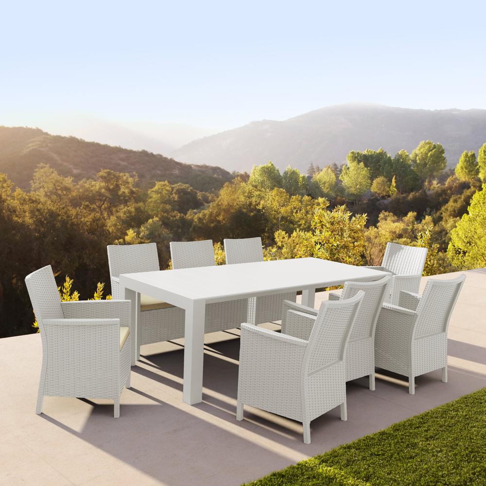 California Resin Wickerlook Chair White with Sunbrella Natural Cushion, Set of 2. Picture 2