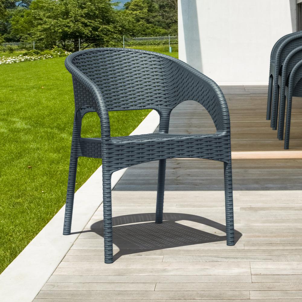 Panama Resin Wickerlook Dining Arm Chair Dark Gray, Set of 2. Picture 12