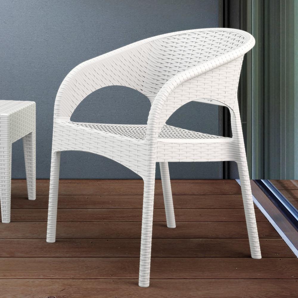 Panama Resin Wickerlook Dining Arm Chair White, Set of 2. Picture 6
