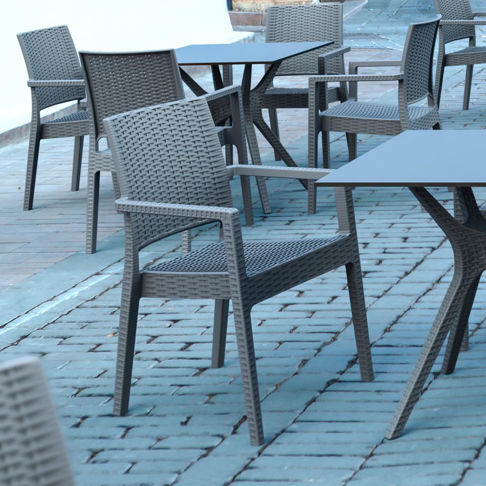Ibiza Resin Wickerlook Dining Arm Chair Dark Gray, Set of 2. Picture 11