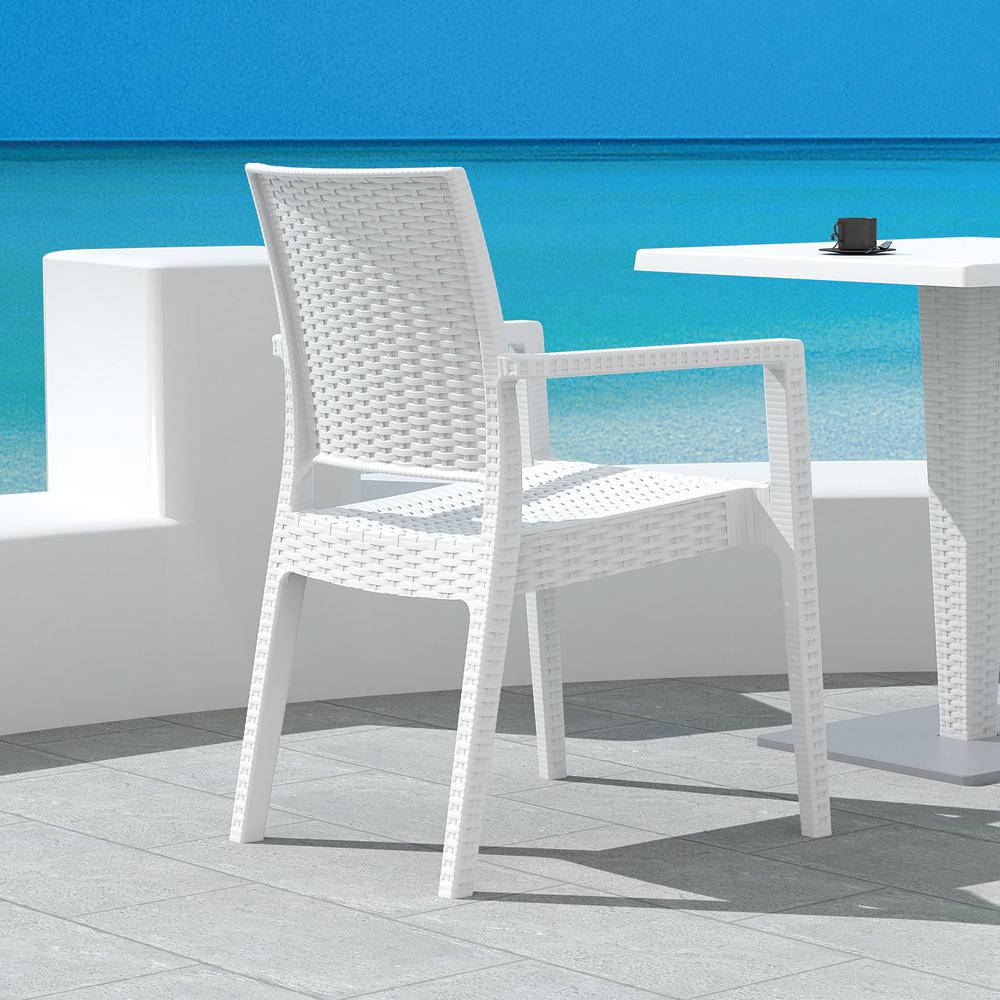 Ibiza Resin Wickerlook Dining Arm Chair White, Set of 2. Picture 8