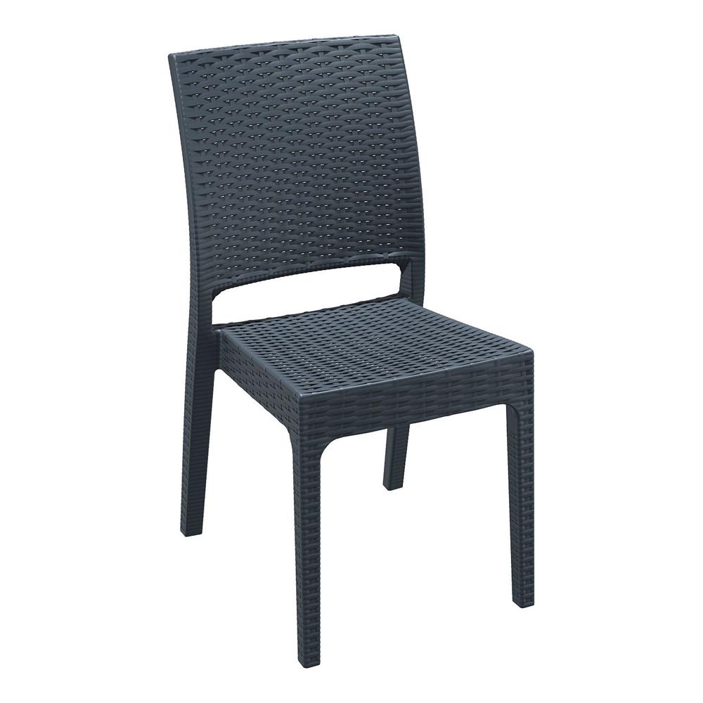 Florida Resin Wickerlook Dining Chair Dark Gray, Set of 2. Picture 1
