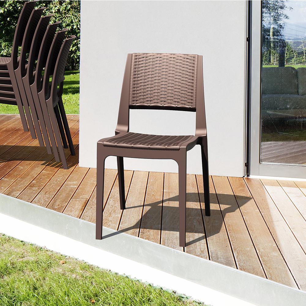 Verona Resin Wickerlook Dining Chair Brown, Set of 2. Picture 9