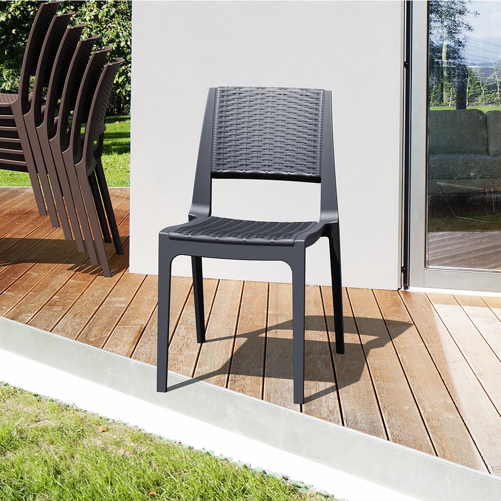 Verona Resin Wickerlook Dining Chair Dark Gray, Set of 2. Picture 6
