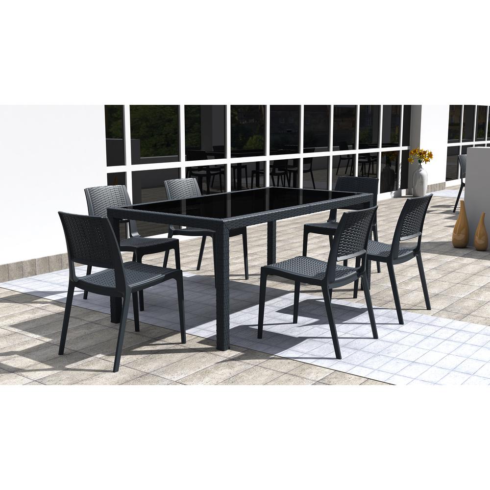 Verona Resin Wickerlook Dining Chair Dark Gray, Set of 2. Picture 8