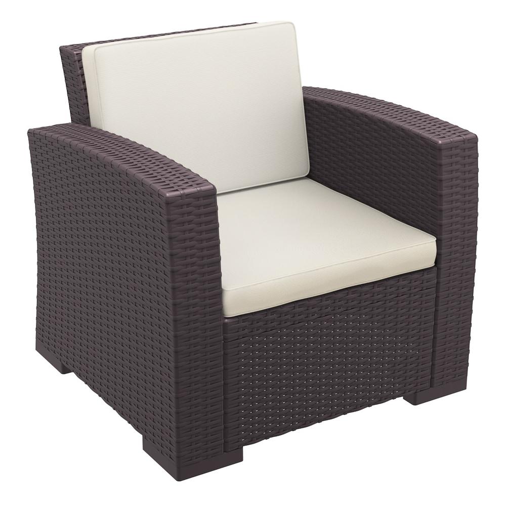 Monaco Resin Patio Club Chair Brown with Sunbrella Natural Cushion. Picture 1