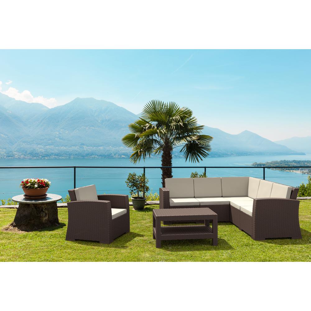 Monaco Resin Patio Club Chair Brown with Sunbrella Natural Cushion. Picture 2