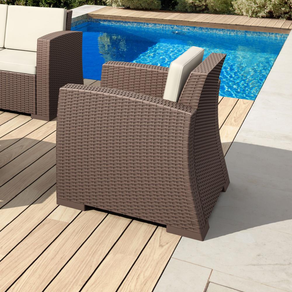 Monaco Resin Patio Club Chair Brown with Sunbrella Natural Cushion. Picture 3