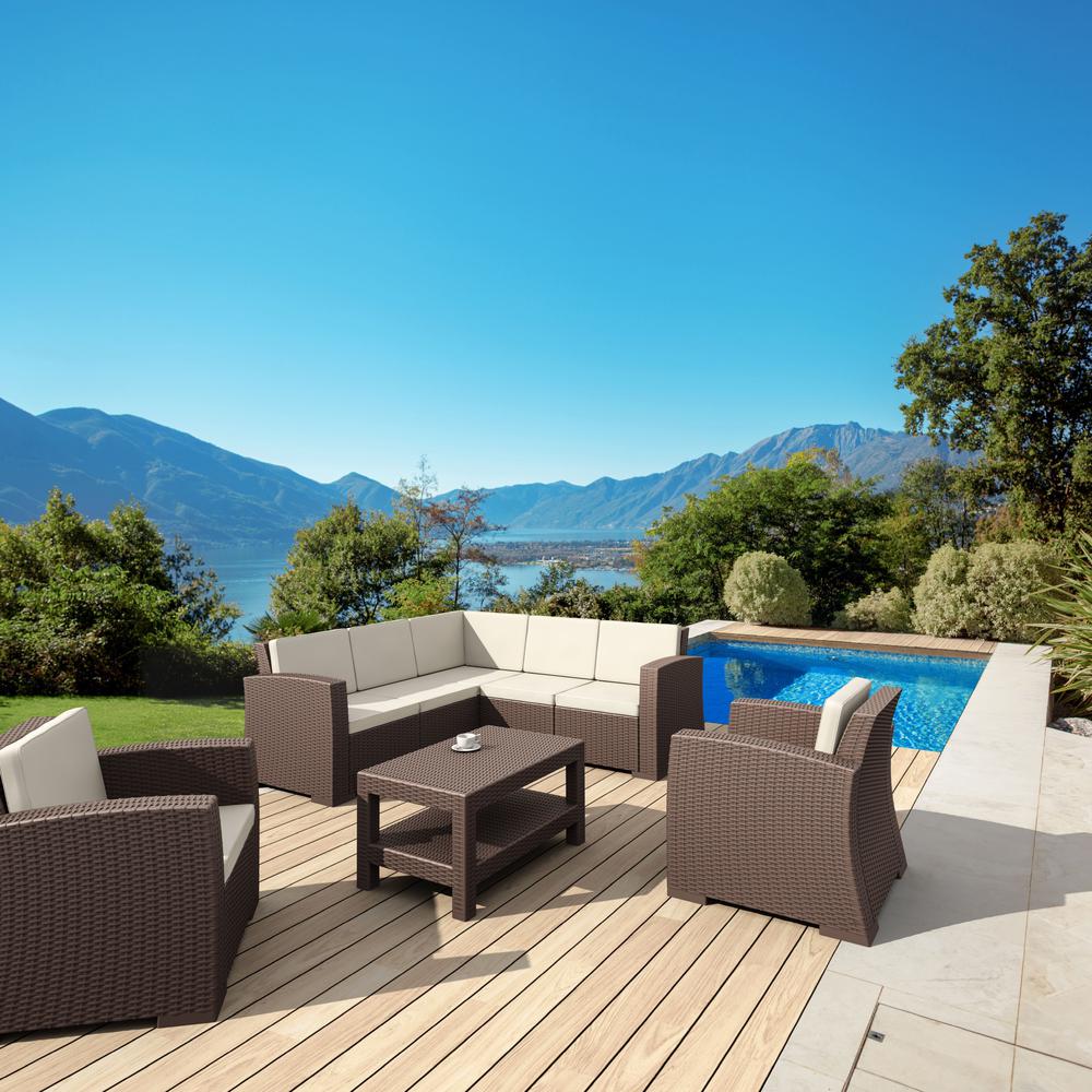 Monaco Resin Patio Club Chair Brown with Sunbrella Natural Cushion. Picture 4