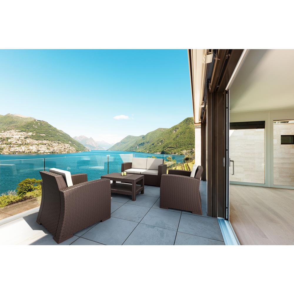 Monaco Resin Patio Club Chair Brown with Sunbrella Natural Cushion. Picture 6