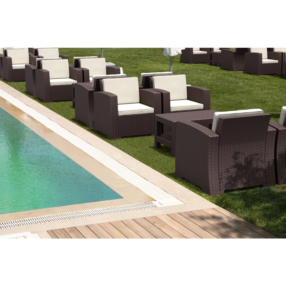Monaco Resin Patio Club Chair Brown with Sunbrella Natural Cushion. Picture 7