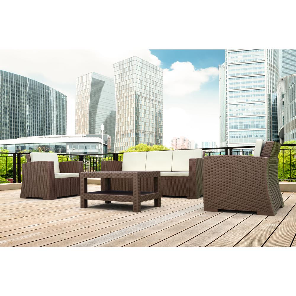 Monaco Resin Patio Club Chair Brown with Sunbrella Natural Cushion. Picture 8
